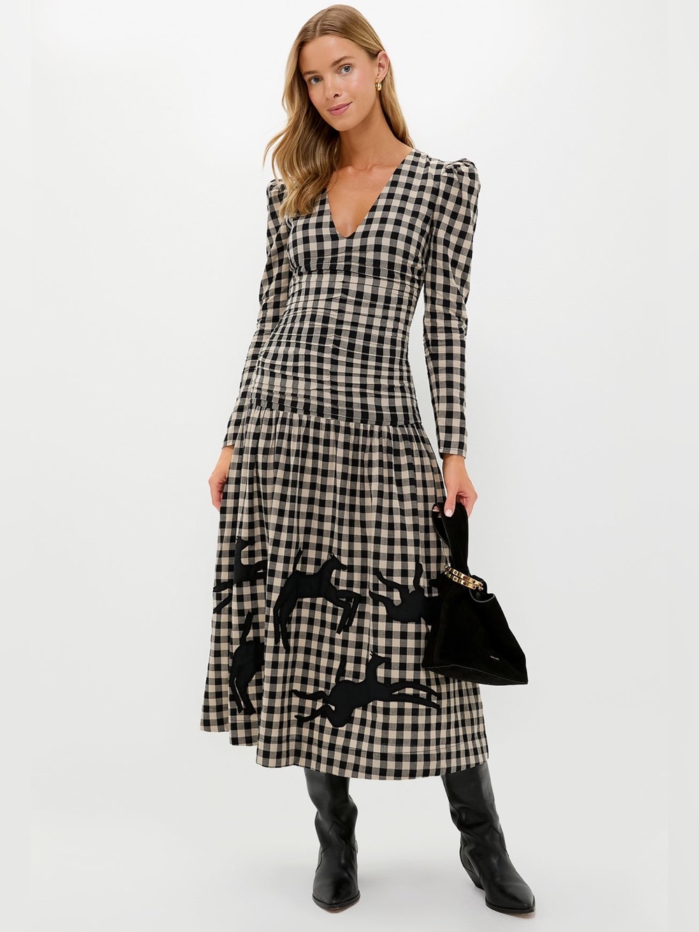 Black Plaid Malika Midi Dress